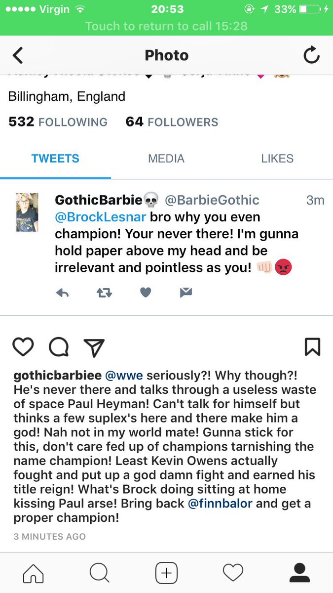 aash_jackson's tweet photo. To add to my previous post! @FinnBalor when you getting your rematch! And @HeymanHustle my name is Gothic Barbie and your brock's bitch! 🖕🏻 https://t.co/RqQGwbb2Dc