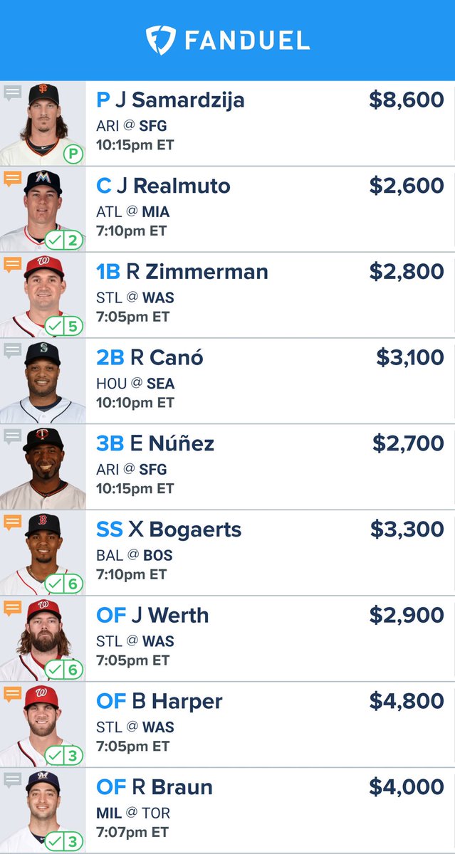 DFSdynamite's tweet image. Main MLB lineup