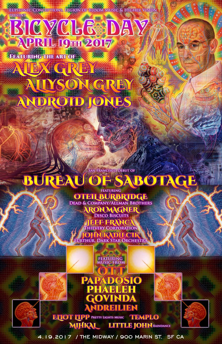 Join us April 19th with our friends, #Papadosio for Bicycle Day 2017.  

More Details @ buff.ly/2nQfqIR

#LivePainting #Art