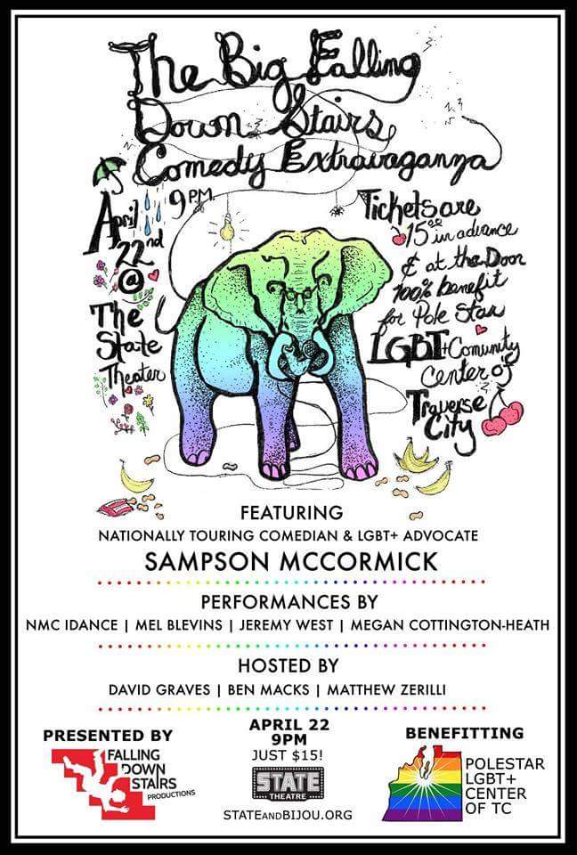 BenMacks's tweet photo. @TheEllenShow , A @FallingDownStrs comedy to benefit @TCPolestar LGBT community center in Traverse City, MI. Would greatly appreciate a RT. https://t.co/ynduIEORNd