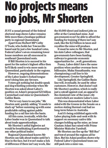 Mr Shorten &amp; his voice in the north O'Toole are destined to defeat themselves by opposing #jobs4qld  <a href="/QRCouncil/">QldResourcesCouncil</a> <a href="/BBMining/">BBMiningClub</a> <a href="/AdaniAustralia/">Bravus</a>