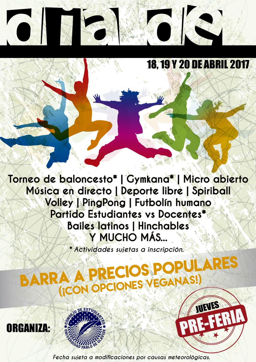 CEUPO's tweet photo. No hagas planes para el 18, 19 y 20 de abril. ¡Te llevamos el gym a la UPO, y todo al aire libre! 
https://t.co/FBur7oSY5S https://t.co/5TOlnNLstN