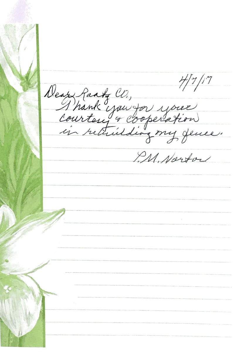 RaatzFenceCo's tweet photo. Enjoyable to get hand written thank you notes from satisfied customers. Thanks Patricia! #fenceit https://t.co/uI4b9WA60d
