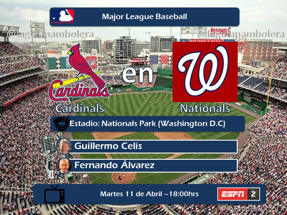 laguiapambolera's tweet photo. HOY: #NoTodoEsFútbol #PrimaveraMLB @Cardinals @Nationals por @ESPNmx 2 con @GuillermoCelis y @FerAlvarez (18:00hrs) https://t.co/2OeNLWvZvp