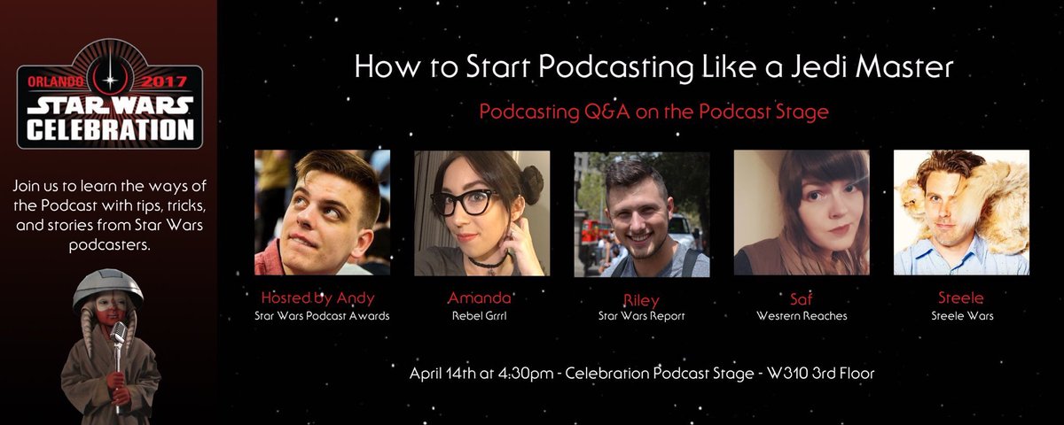 Remember to join How to Start Podcasting Like a Jedi Master panel on Friday at #SWCO!

Send any questions you may have with #SWCOPodcasting