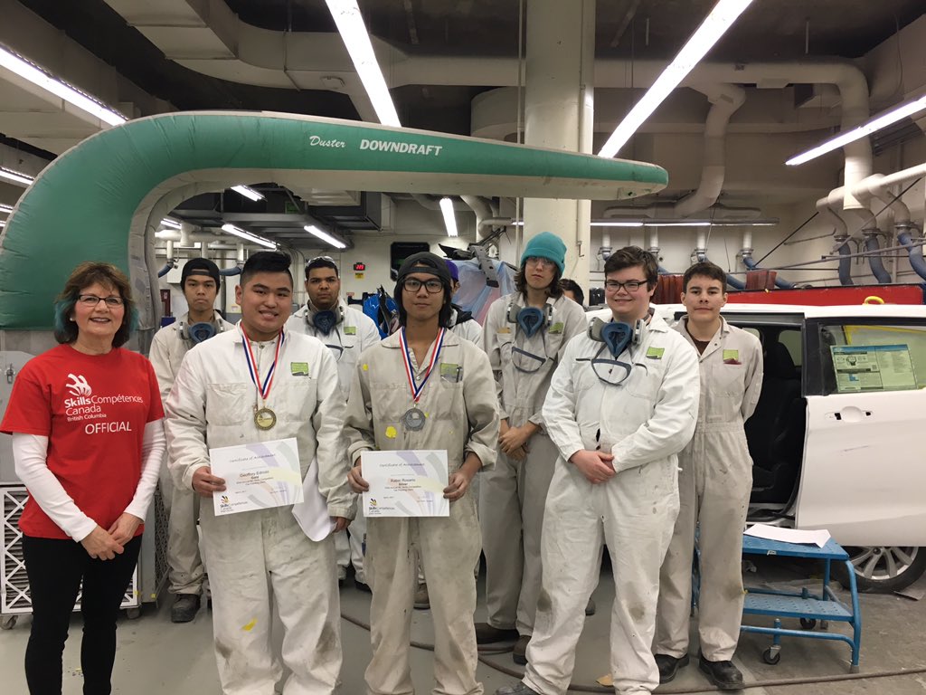 KarenMLarsen's tweet photo. Gold & silver medals in #high school #carpainting awarded where the magic was learned @VccAutobody @SkillsBC @vsb39 @Surrey_Schools https://t.co/FuY4t7GlAD