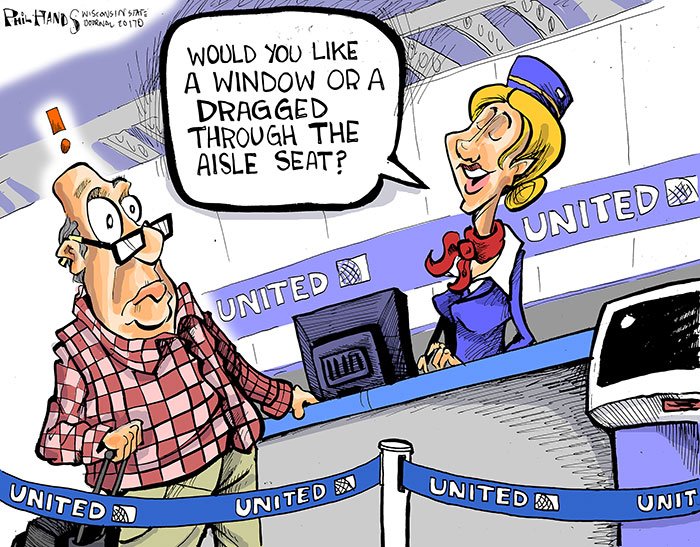 PhilHands's tweet photo. United has new seating options in tomorrow's cartoon. https://t.co/XP43yPkesS #unitedAIRLINES #dragginggate https://t.co/uL2HwDfX78