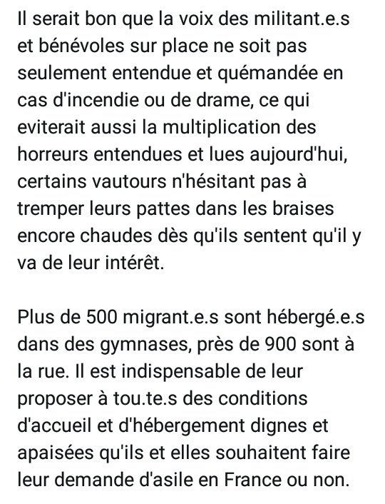 SectionROSA's tweet photo. Communiqué : Incendie de Grande-Synthe, soutien aux personnes sur place et nous serons avec vous ! ✊ #RefugeesWelcome https://t.co/M8vLpyY1MA