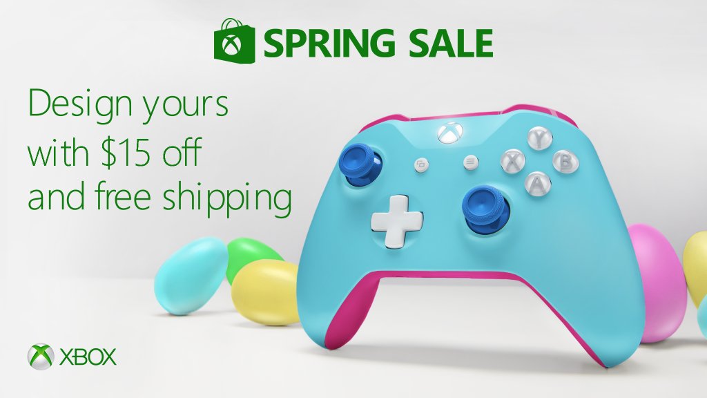 XBOX's tweet photo. For the first time ever, our #XboxDesignLab controllers are on sale. Get $15 off your next creation today at https://t.co/8rv2InlRHv. https://t.co/xy8RvieTXy