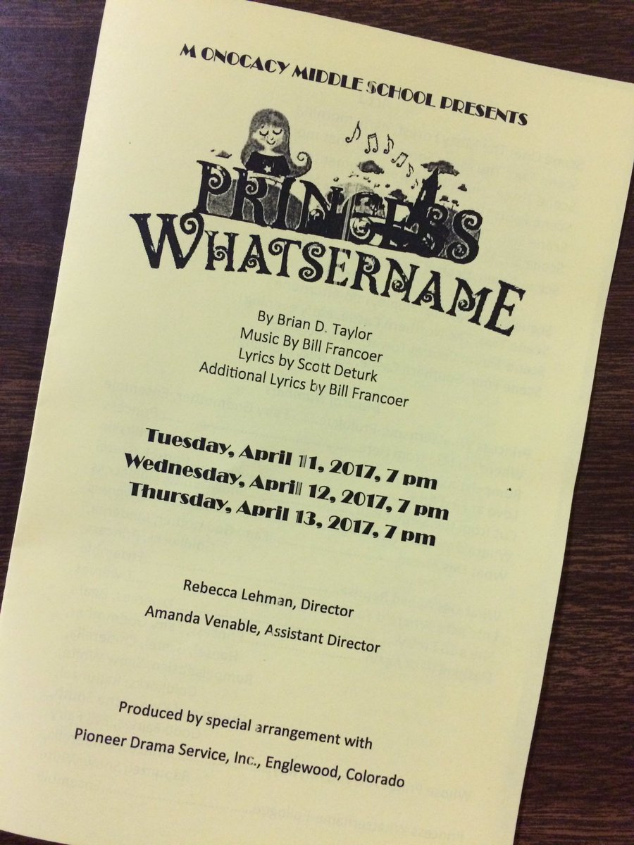 Getting ready for opening night of the play at Monocacy Middle School. Come see Princess Whatsername this week. Excited to see Ss perform!