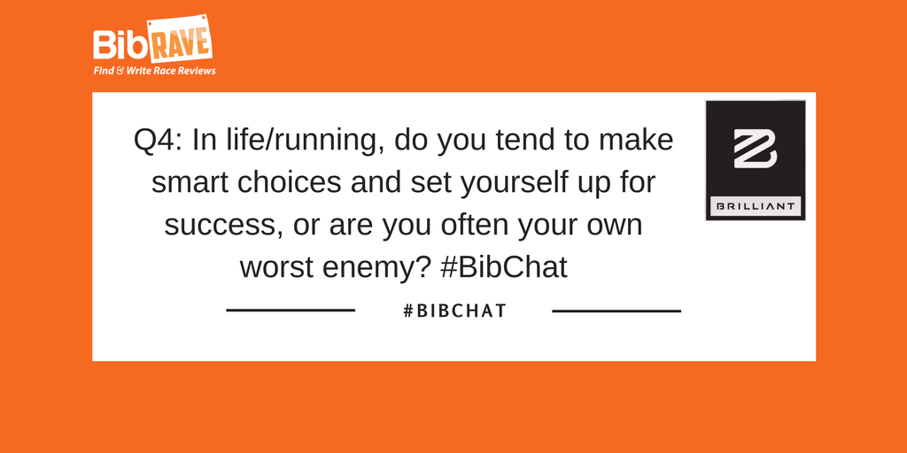 BibRave's tweet image. Q4: In life/running, do you tend to make smart choices and set yourself up for success, or are you often your own worst enemy? #BibChat