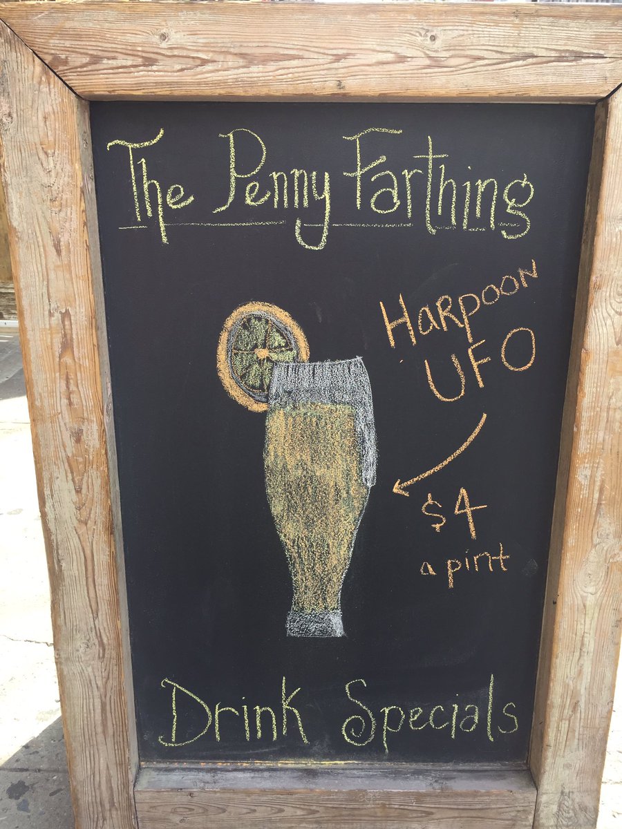Come down to Penny Farthing while the weather is nice for a pint of UFO White. Unintentional Rhyme on our part. $4 a pint