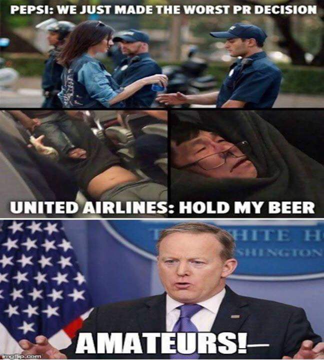 cammiemimi's tweet image. Too soon? Can&apos;t make this up.  #pr #PRnightmare #SpicerHistory #united #PEPSI