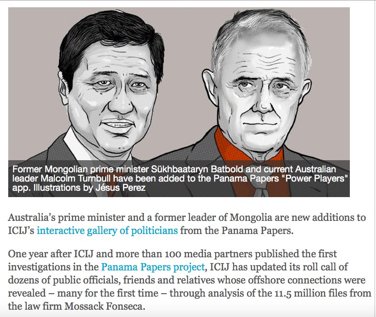 hellbrat's tweet photo. TWO WORLD LEADERS ADDED TO PANAMA PAPERS POWER PLAYERS. #Turnbull #Batbold #mining #panamapapers #taxhavens #climate https://t.co/yJAFmkPS6c https://t.co/XPAYGJ7kKD