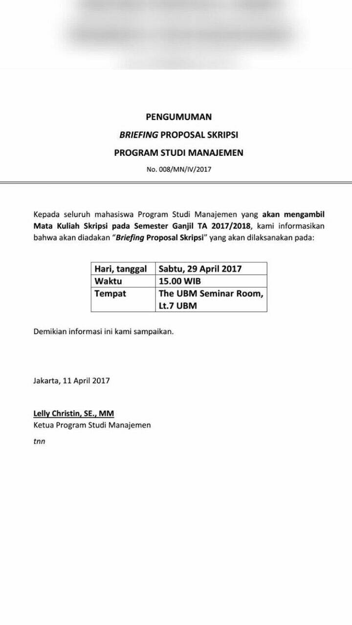 Xcm Ubm On Twitter 12 04 17xcmubm Pengumuman Briefing Proposal Skripsi Program Studi Manajemen Untuk Seluruh Mahasiswa I Yang Akan Mengambil Matakuliah Skripsi Https T Co Nbshjnitum