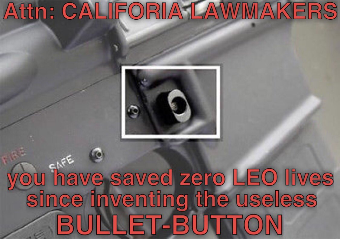 AA2ANJ's tweet photo. Dear @GavinNewsom can you please quantify the effectiveness of the #BulletButton, in saving LEO lives? @CRPAnews @gunpolicy @CamEdwards @NRA https://t.co/UhFceane1U