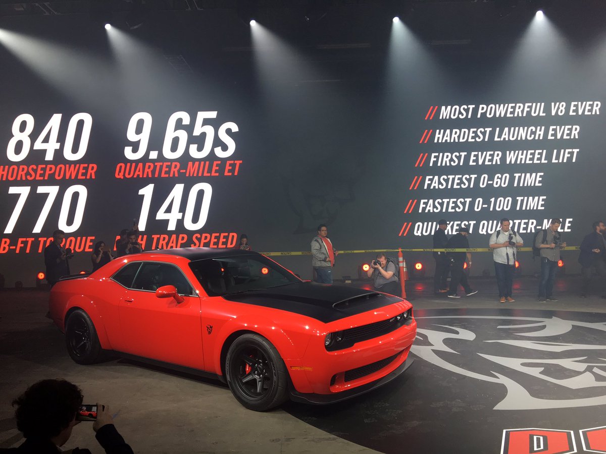 Motor1com's tweet photo. BEHOLD the @Dodge Demon!!! @NYAutoShow 😈 https://t.co/1LNBuF2xLG