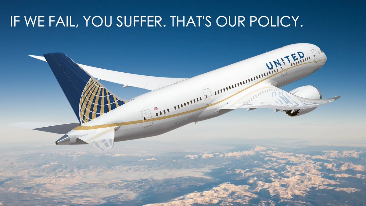 GasparProuve's tweet photo. New #United slogan:"If we fail, you suffer. That's our policy."

#BoycottUnitedAirlines #UnitedAirlines #boycottunitedairline #boycottunited https://t.co/qlLv6WCRkI
