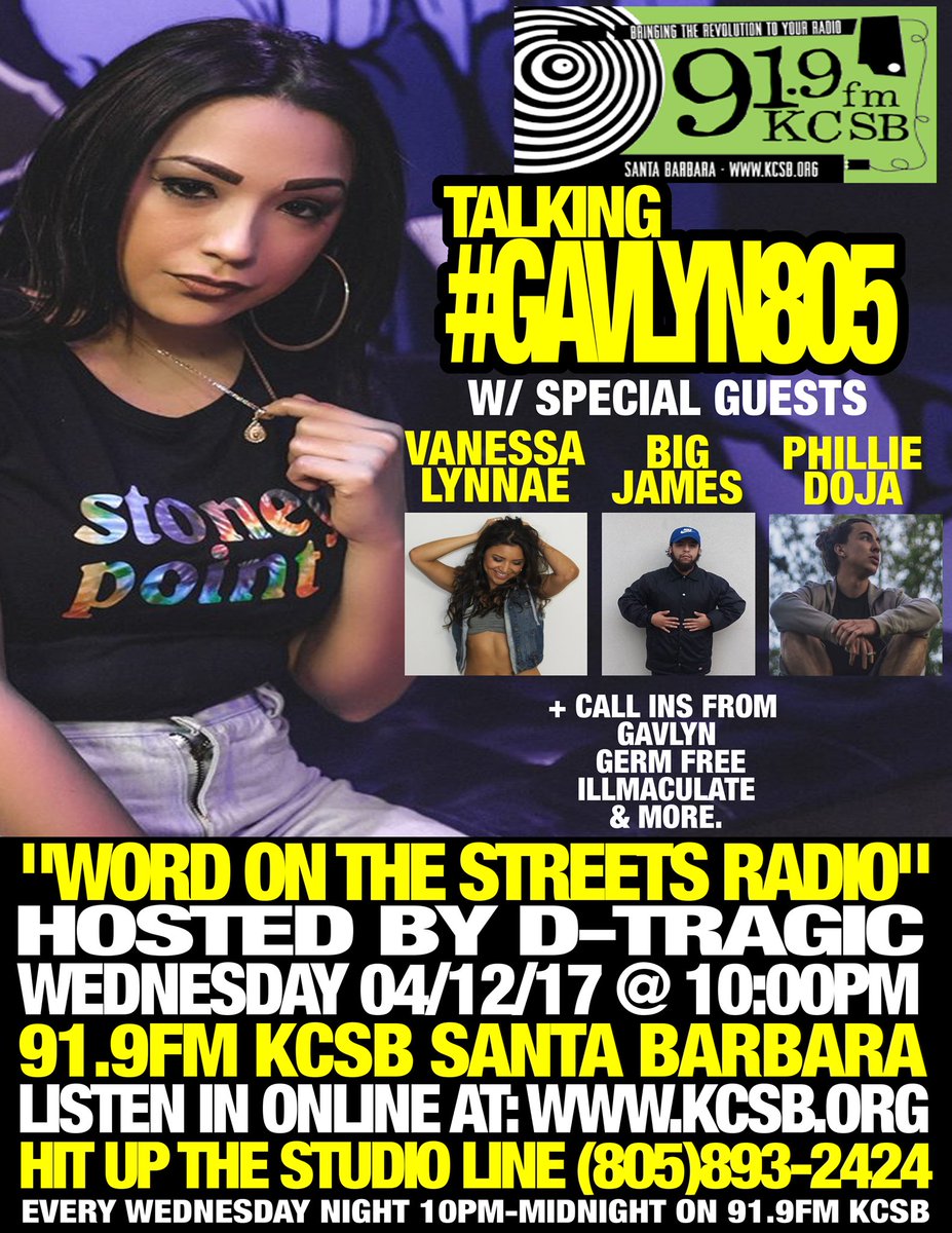 JeffyObvious's tweet photo. Tune into 91.9fm KCSB tomorrow night(4/12) at 10pm. We'll be chopping it about our #Gavlyn805 event going down this weekend 😎 https://t.co/gkWa60ofuQ
