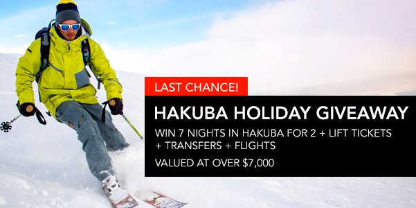Last chance to win a luxury week in Hakuba including flights valued at over $7000.
Like, share, and enter here hubs.ly/H072Hll0
