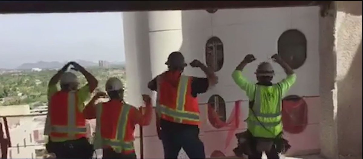FOX10Phoenix's tweet photo. Birthday wish granted: Construction workers do 'YMCA' dance for Phoenix hospital patient - @TyFox10 reports: https://t.co/5vSB5EO8xd https://t.co/zbuGfC9VT1