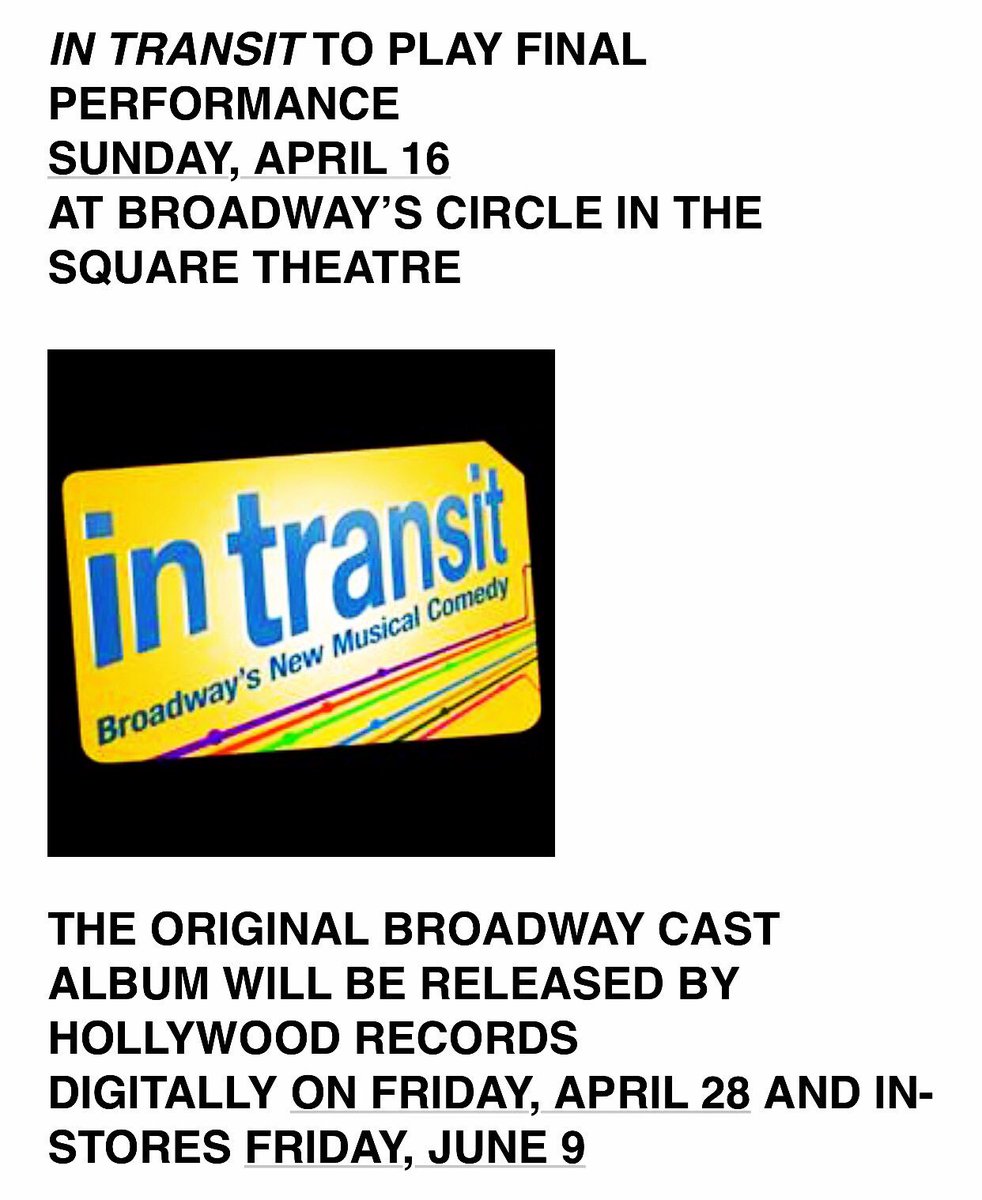 BroadwayGirlNYC's tweet photo. So so glad we will have a cast recording to remember this groundbreaking performance forever. So so sad to say goodbye. 😢❤️😔 @InTransitBway https://t.co/iQkciXlVPQ