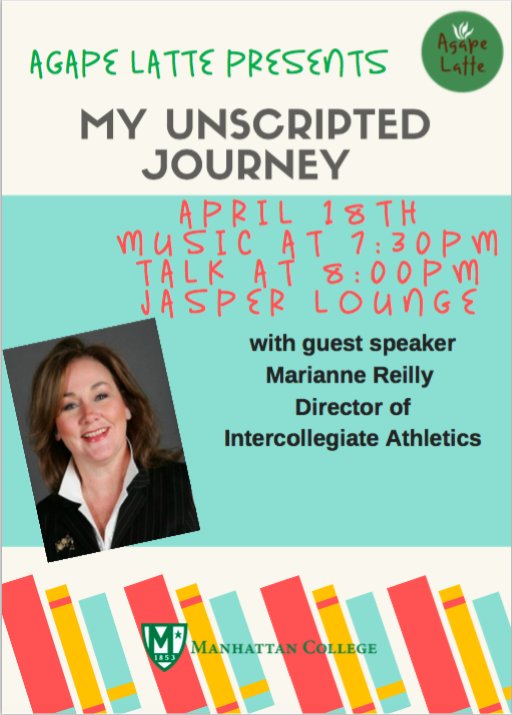 Come to Agape Latte in 3 days!! Tuesday April 18th @ 7:30 in J1. Join us for coffee, music, and a great guest speaker.