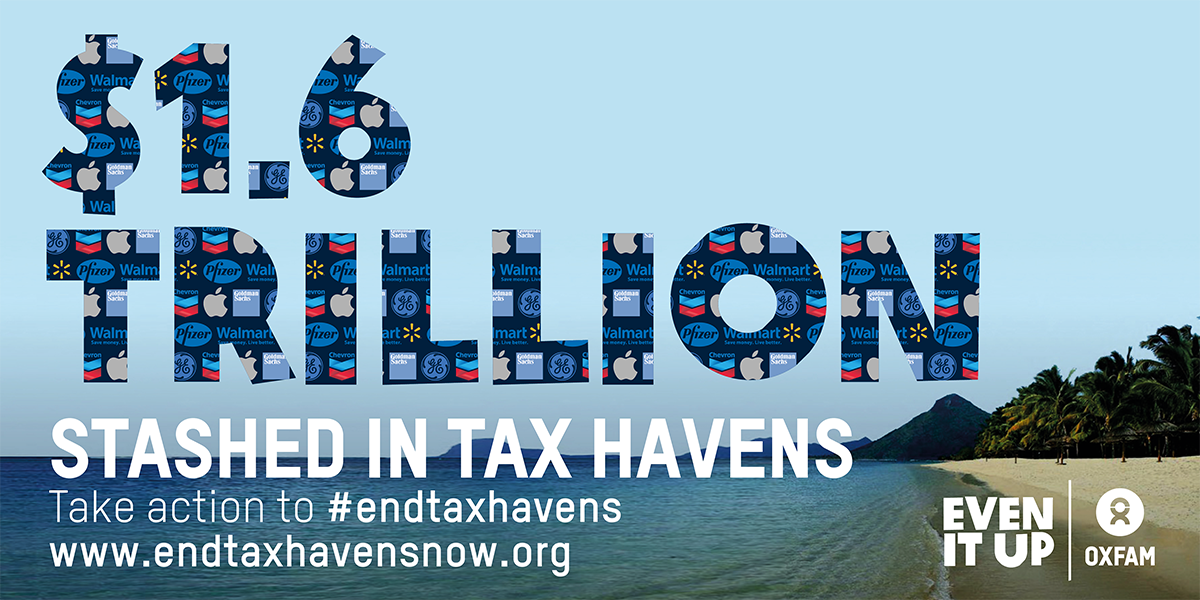 Oxfam's tweet photo. 50 US companies with $1.6trillion stashed offshore. Tax dodging = lost $$ that could be spent on fighting poverty https://t.co/LJXwwvQeY1 https://t.co/w7G00CUthS