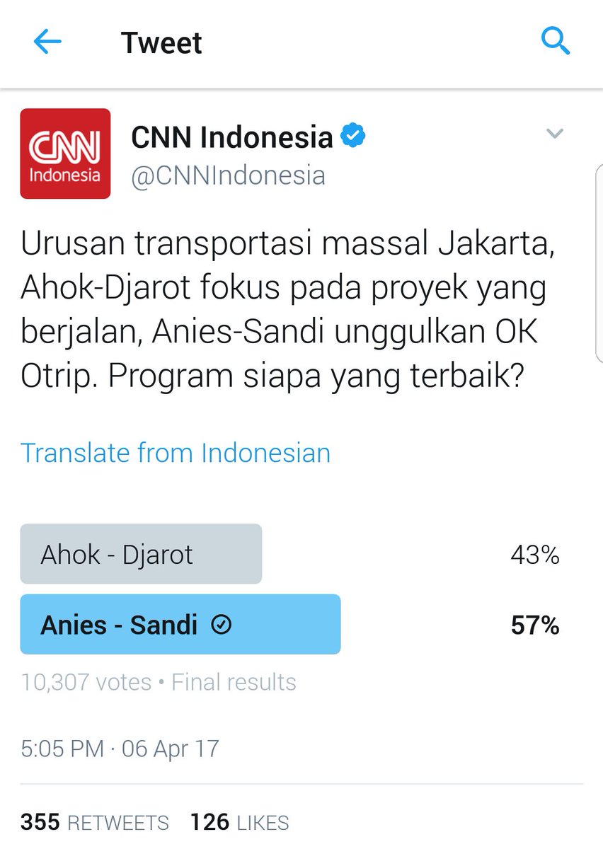 5) Media Online seperti CNNindonesia tak mau ketinggalan membuat survei netizen. 57% ingin #GubernurGu3 yg baru