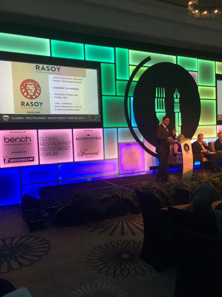 GRIFSocial's tweet photo. @RasoyRestaurant 's Titus Mathew addresses #grif17 pitching for #investment https://t.co/RS6pDIawZL