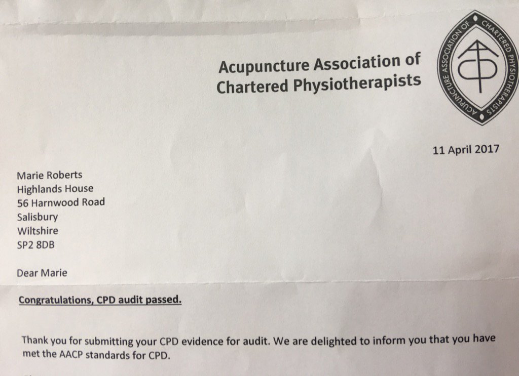 HarnhamPhysio's tweet image. Whohooo! Thanks @AACP_Physio ... I needed some good news today! #qualitychecked #qualityassured #acupuncture