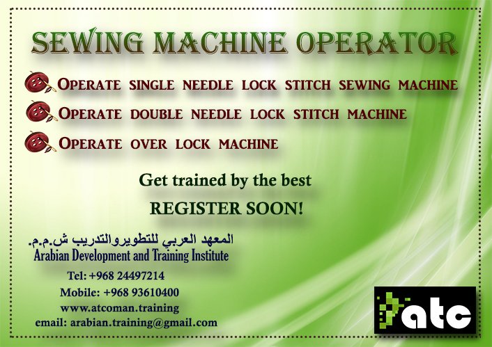 ATC_Oman's tweet photo. #enroll today and become a #sewingmachineoperator 
more details: https://t.co/JO1igUl4ya https://t.co/WIZdkJeGWG