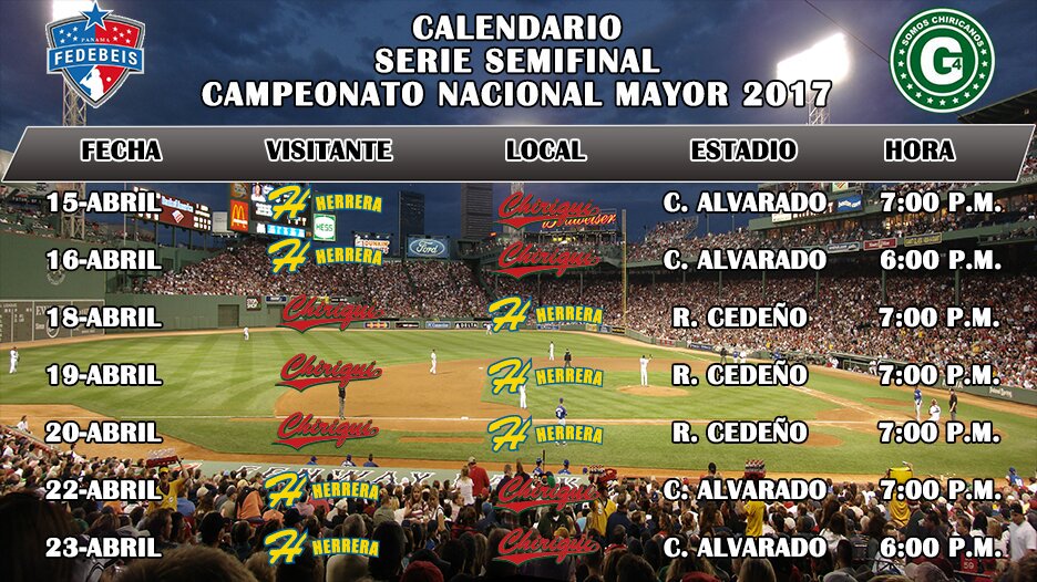 ChiricanosC4's tweet photo. #SerieSemifinal @BeisHerrerano vs @BeisChiricano inicia este sábado en el Estadio Carlos Alvarado de Dolega #YoVoyATiChiriquí #VamosPorLa14🏆 https://t.co/Si208I1SPM