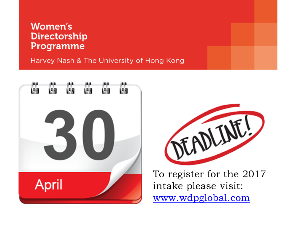 SophieGray's tweet photo. Calling all aspiring female board members! Don't forget to register for this year's Women's Directorship Programme @WDPglobal by 30/04/2017 https://t.co/aCxGBJWACy