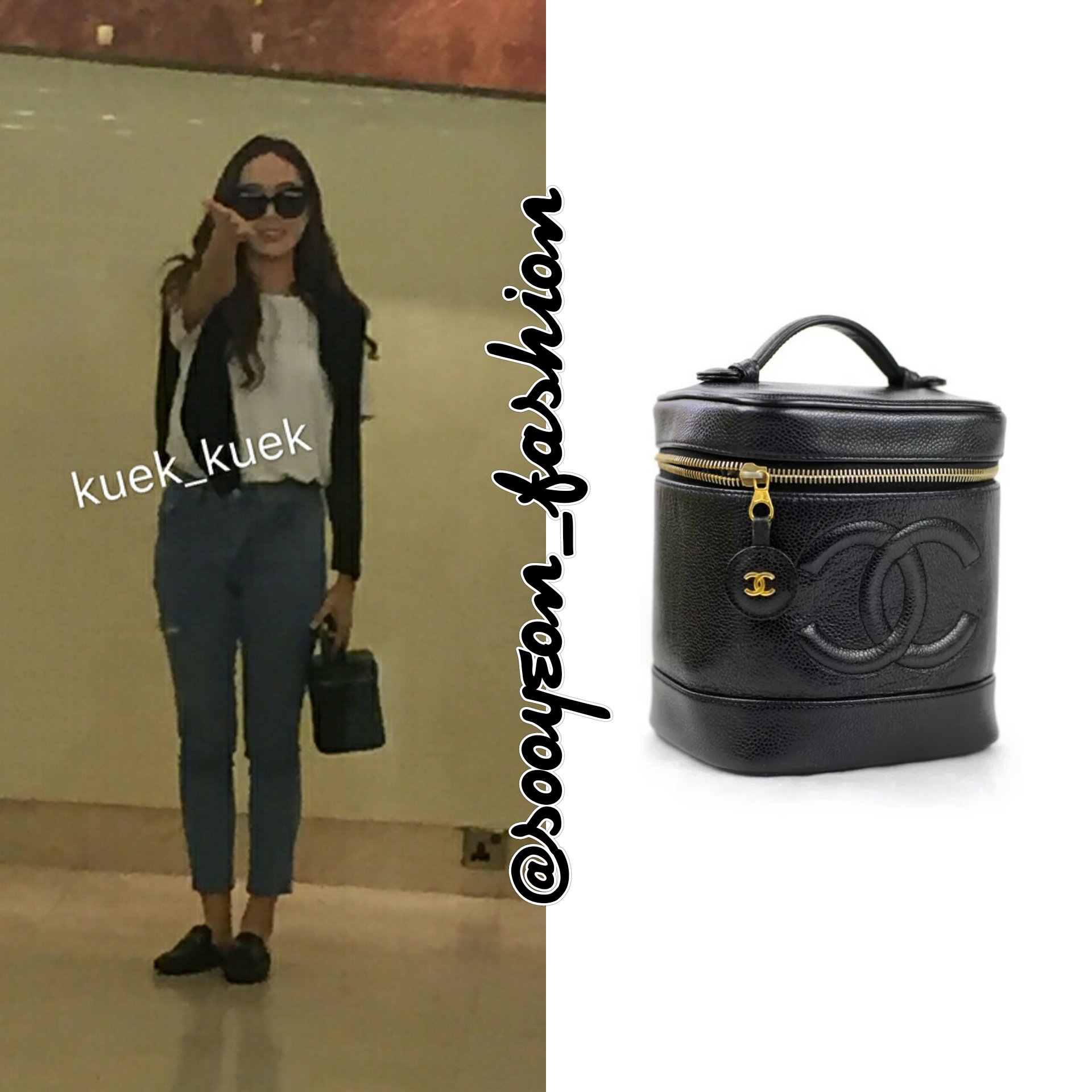 jsy fashion on X: 170408 Kuala Lumpur Airport CHANEL: Vanity Caviar  Leather Cosmetic Hand Bag (Black), $750   #JessicaJung  / X