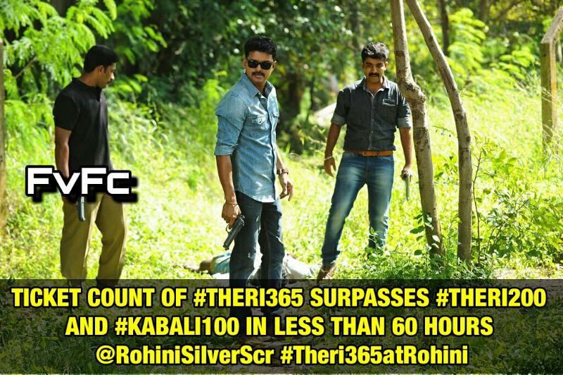 StudioFramesIn's tweet photo. Ticket count of #Theri365 surpasses #theri200 &amp; #kabali100 in @RohiniSilverScr 💪 sheer mass of #IlayaThalapathy https://t.co/7cBWDE2r90
