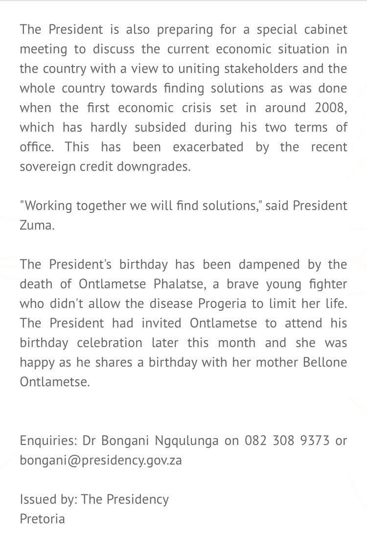 Presidency wishes Pres. Jacob Zuma a happy birthday. 