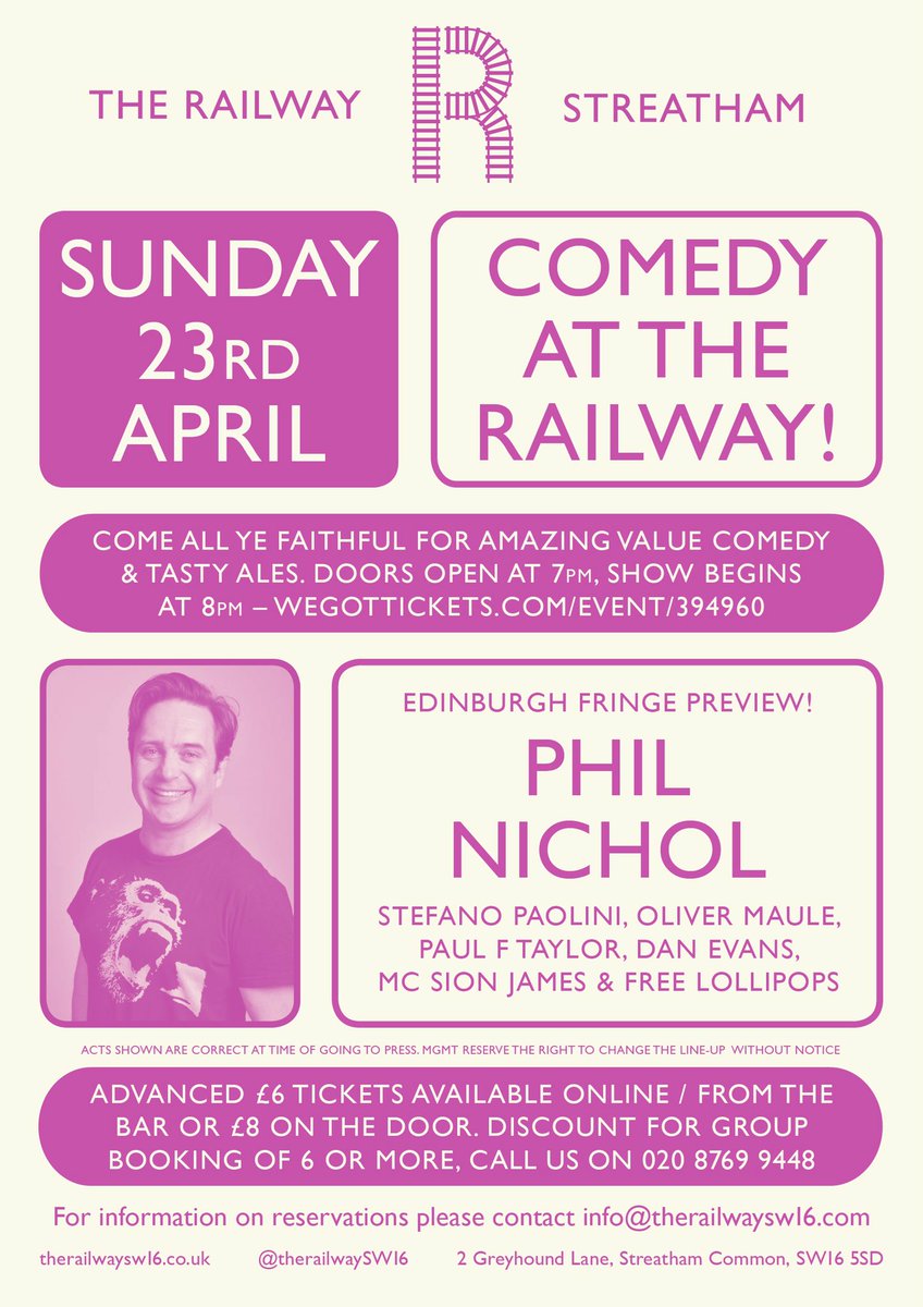 Sun23April #Comedy #Streatham @TheRailwaySW16 @philnichol #edfringe preview <a href="/stefanompaolini/">Stefano Paolini</a> @paul_f_taylor Tx:wegottickets.com/event/394960 PlsRT