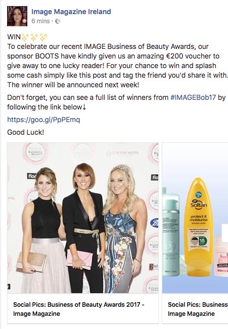 image_magazine's tweet photo. Fancy winning yourself a €200 voucher thanks to our #IMAGEBob17 sponsor @BootsNo7? Head to our FB right now to enter!https://t.co/ZYrwv5IcFj https://t.co/MPhC20dpHv