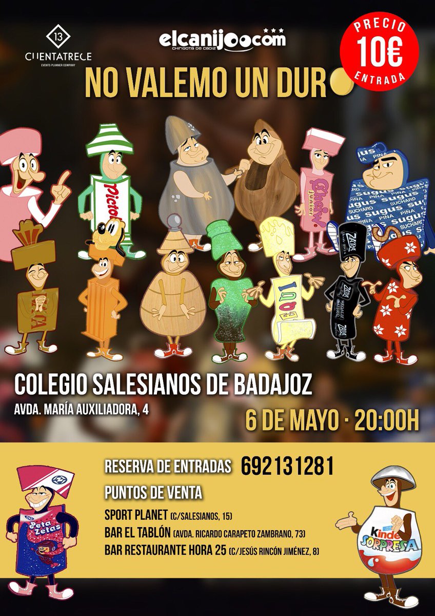 ChirigotaCanijo's tweet photo. Buenos días familia. Ya estan las entradas de BADAJOZ en los puntos de ventas. 🍬🍭🍬🍭 https://t.co/XBLqkSx40Z