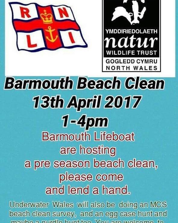 RNLI_Barmouth's tweet photo. A reminder about the beach clean taking place tomorrow. Meet us at the boathouse for 1pm. https://t.co/q2VN88MfuV