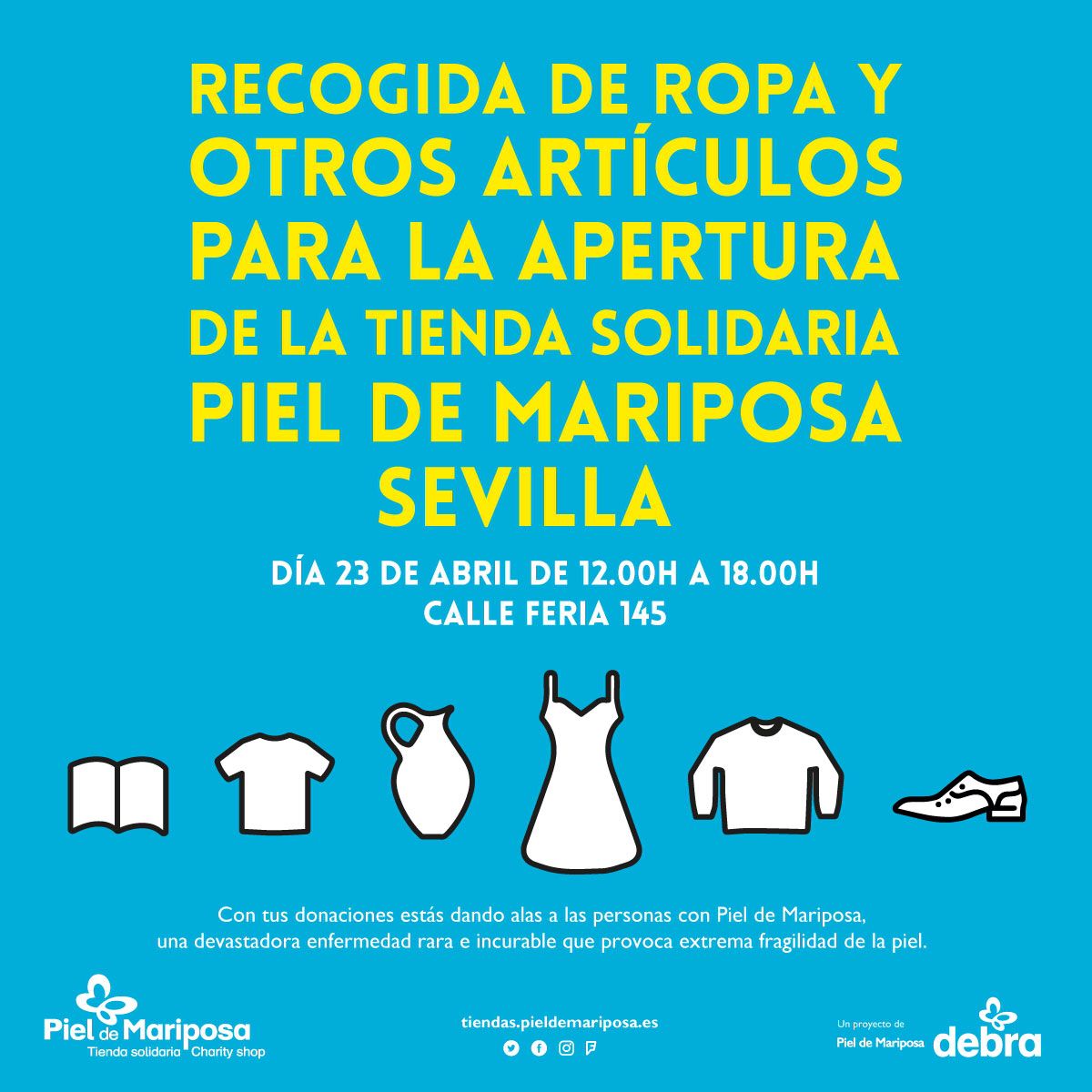 pieldemariposa's tweet photo. Muy pronto nueva nueva Tienda Solidaria #pieldemariposa en #Sevilla👏Para abrir necesitamos llenar la tienda de tesoros #TusTesorosNosDanAlas https://t.co/qyqCUa6lQJ