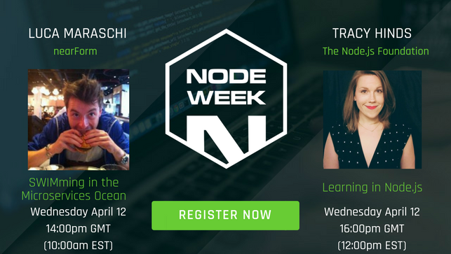 nearform's tweet image. Don&apos;t forget to catch today&apos;s #NodeWeek talks!
There&apos;s still time to sign up!
Luca: hubs.ly/H072CxS0
Tracy: hubs.ly/H072CxT0