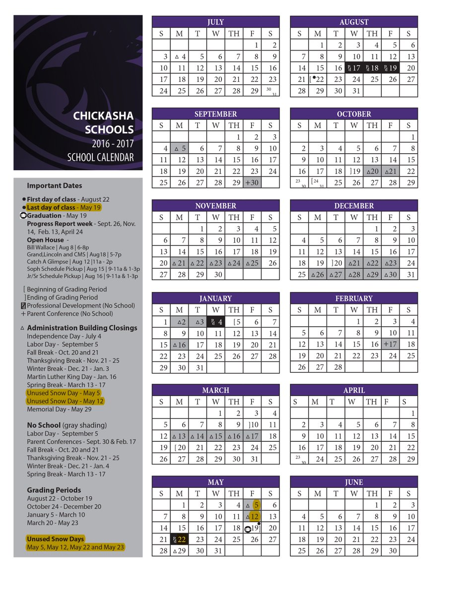 FightingChicks's tweet photo. Calendar change for unused snow days! #TeamChickasha https://t.co/58vDXyRXEP