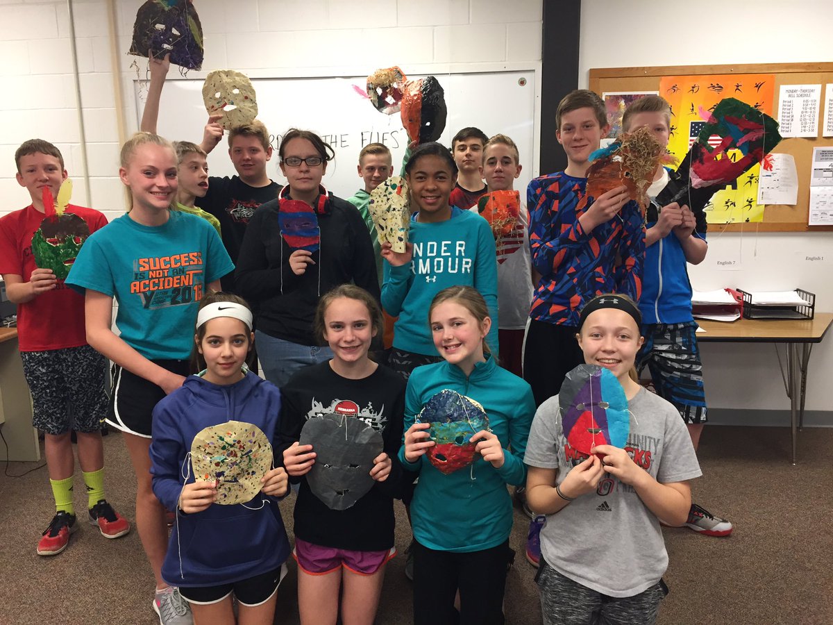 jhendricks80's tweet photo. 7th graders feeling, "SAVAGE" wearing their "Lord of the Flies masks!@YutanChieftains https://t.co/ITmyPvpy7y