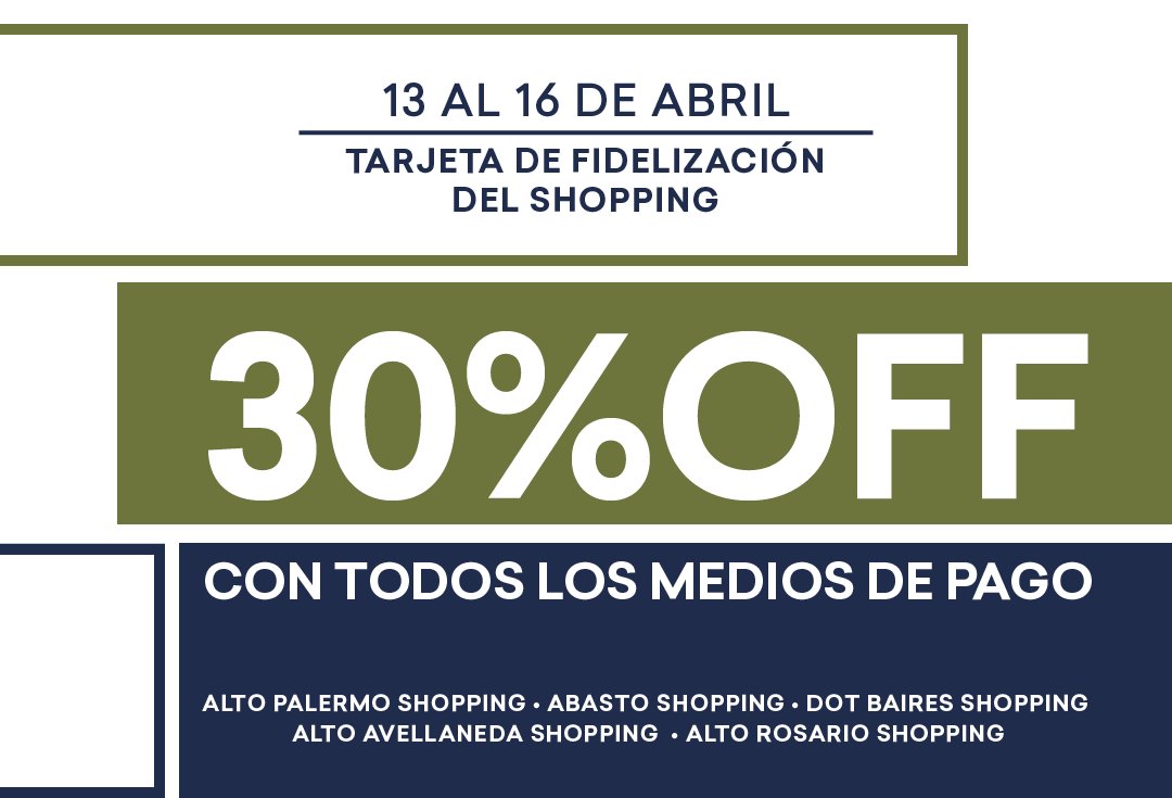 BensimonAr's tweet photo. DEL 13 AL 16 DE ABRIL 
30% OFF en @Alto_Palermo @Abasto_Shopping @Alto_Avellaneda @Dot_Baires y @Alto_Rosario https://t.co/zp4v6SvSNo