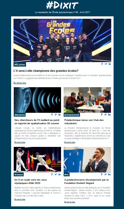 Dans le n°48 de Dixit, la NL de l'X:lancement du club des industriels, Questions pour un Champion et de la recherche bit.ly/2ptfEoN