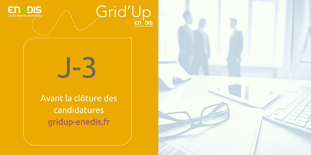 Enedis_AuRA's tweet photo. [Concours #GridUp]➡#StartUp et #PME plus que 3 jours pour postuler en ligne sur gridup-enedis.fr ! 
#concours #innovation #IoT #smartgrids https://t.co/p2llhjiEBX