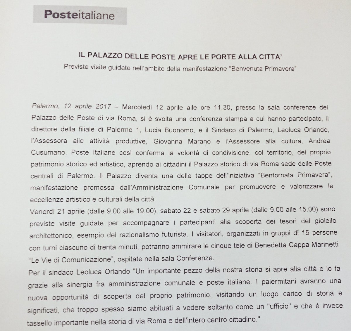 ParteciPalermo's tweet photo. I volontari @ParteciPalermo tra ciceroni di Palazzo delle Poste 21-22/04 #BentornataPrimavera @LeolucaOrlando1 @MaranoGiovanna @franberto78 https://t.co/le6Ebi19of