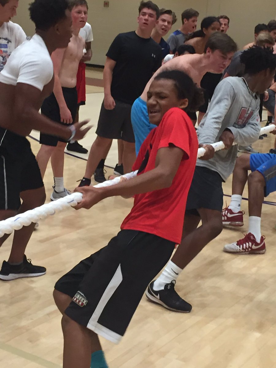 MCFootballCoach's tweet photo. Alec Lindo doing his part in tug of war! Group 2 leads after first day of competition. #SOARDrills https://t.co/wXk4BkhHFW